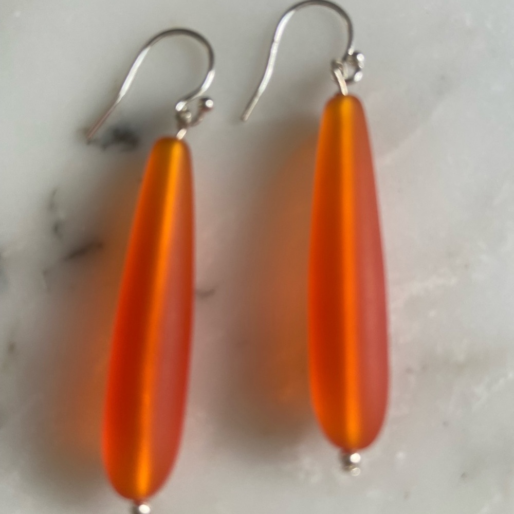 New Handmade Recycled glass beads and sterling silver ear wire.